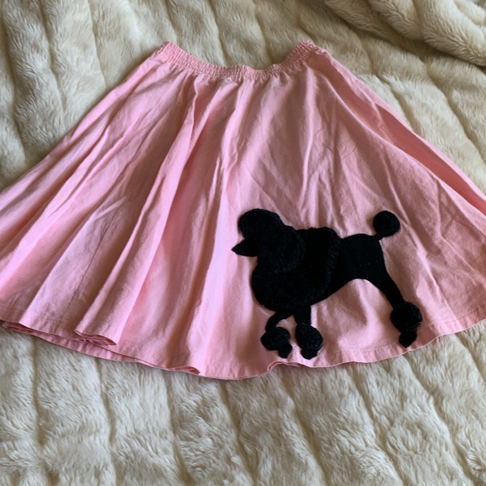 Vtg 50s style rockabilly pink poodle mini skirt elastic waist S